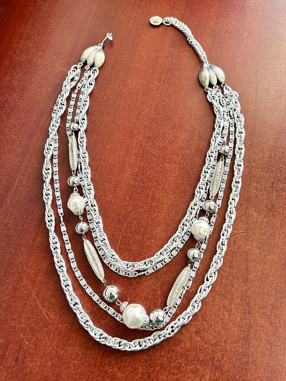 Vintage singned Continental layered Silver Chain Necklace